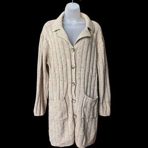 VTG 90s KIKIT Maurice Sasson Wool Blend Beige Duster Sweater w/Pockets Sz M